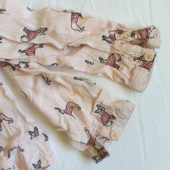 joe fresh lightweight rayon french bulldog long sleeve blouse 4T toddler girls - Picture 4 of 6